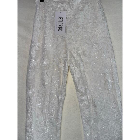 NWT 12th Tribe White Maddox Lace Sequin pants Womens Small - Picture 6 of 12